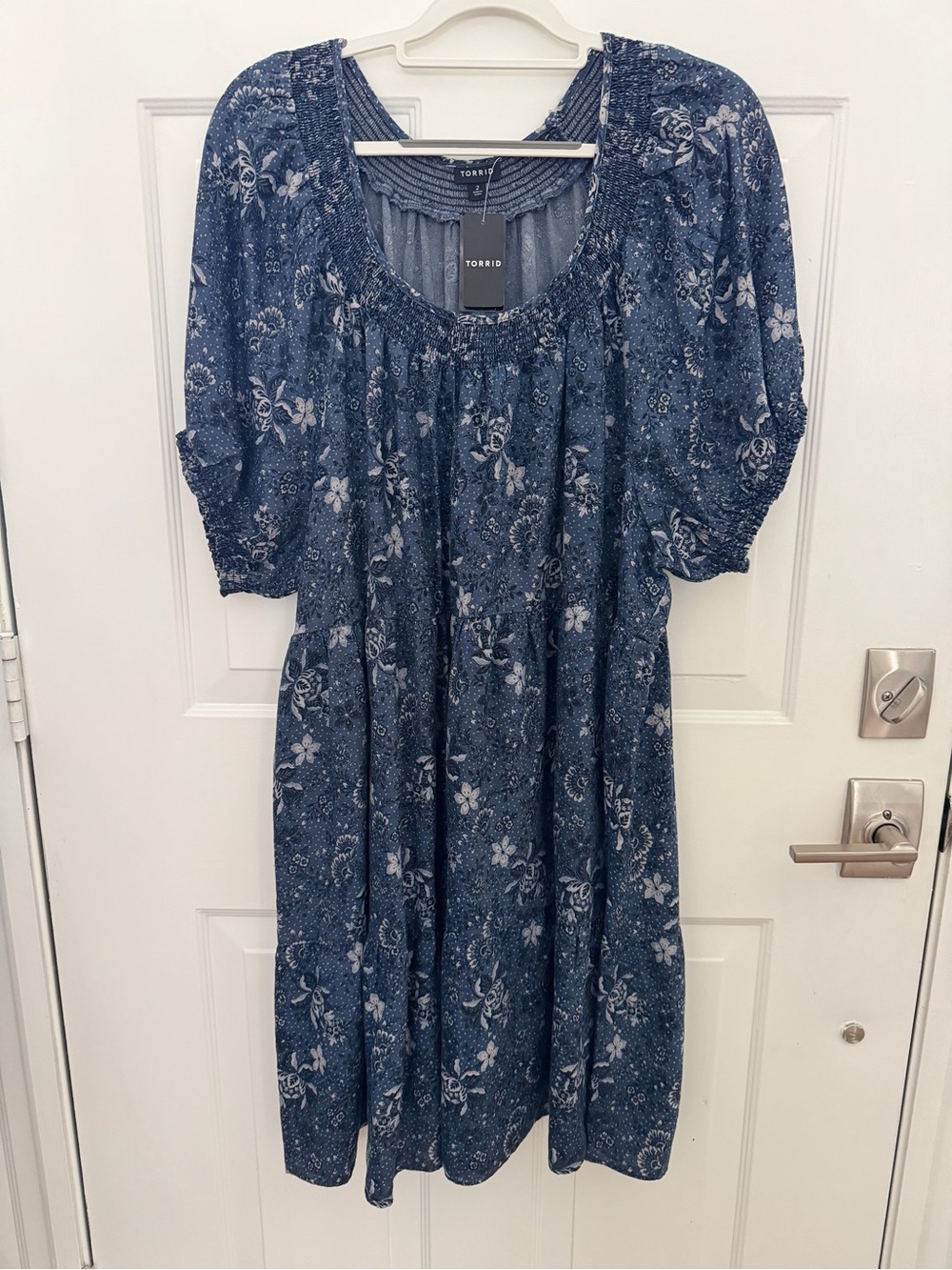 torrid Indigo Blue Floral Smocked Midi Dress - Picture 1 of 5